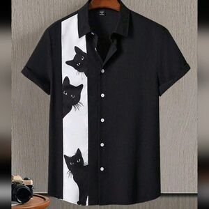 MANFINITY Black and White Cat Design Unisex Shirt